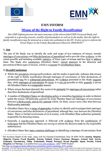 Cover: EMN Inform Misuse of the Right to Family Reunfication  Cover: EMN Inform Misuse of the Right to Family Reunfication